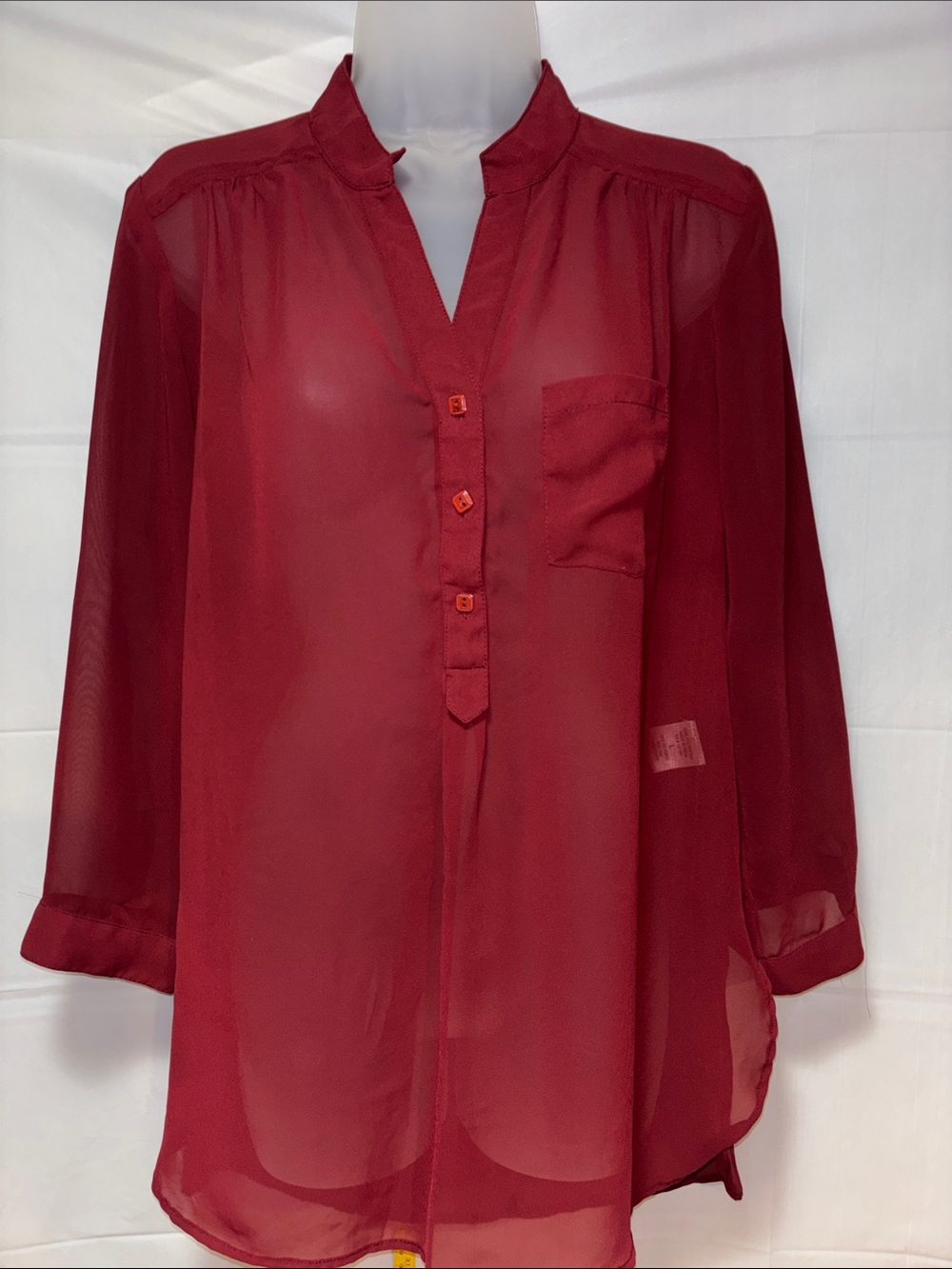 Live 4 Truth Burgundy Sheer V-Neck Button Blouse